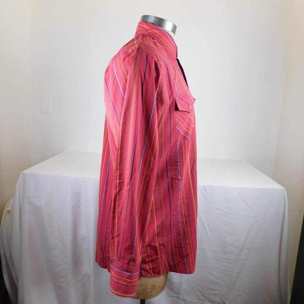 White Horse Pearl Snap Up Men Red with Stripes Shirt Western Rockabilly Size L - Picture 4 of 10